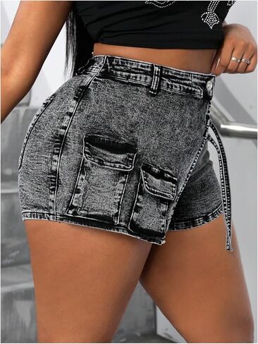 Floerns Women's Plus Size Wrap Hem Denim Skorts Mid Waist Y2k Skirt Shorts in Saudi Arabia