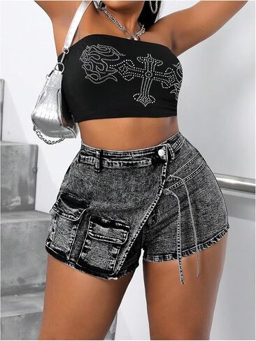 Floerns Women's Plus Size Wrap Hem Denim Skorts Mid Waist Y2k Skirt Shorts in Saudi Arabia
