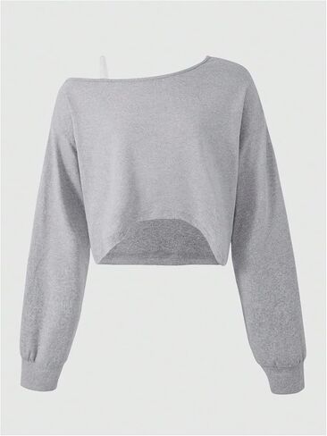 SHENHE Girl's Off The Shoulder Top Long Sleeve Spaghetti Strap Casual Plain Crop Tops in Saudi Arabia