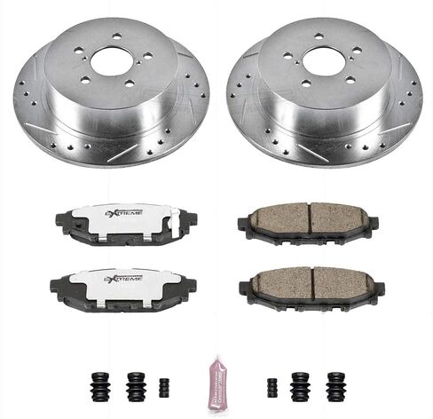 Power Stop K4632-26 وسادات فرامل Z26 من ألياف الكربون الخلفية مع مجموعة دوارات فرامل محفورة ومشقوقة لسوبارو ليجاسي 2005-2009، سوبارو أوت باك 2005-2009 [نموذج محدد] in Saudi Arabia