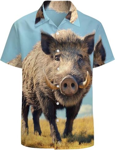 Prairie-Wild-Boar Mens Button Down Short Sleeve Shirt Casual T Shirts Summer Beach Tops with Pocket in Saudi Arabia