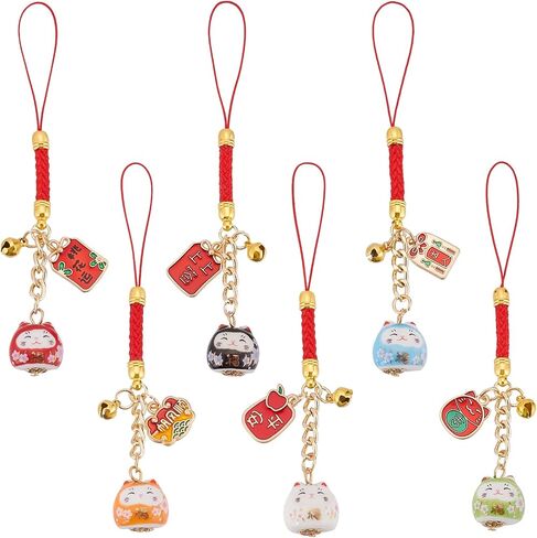 WEBEEDY 6PCS Lucky Beckoning Cat Keychains Pendant Japanese Maneki Neko Cat Charm Mascot Fortune Pendants Wealth Health Fortune Evil Avoiding Christmas Hanging Ornaments Back to School Gift in Saudi Arabia