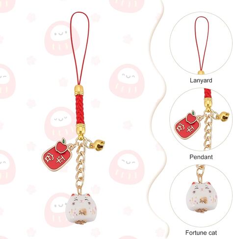 WEBEEDY 6PCS Lucky Beckoning Cat Keychains Pendant Japanese Maneki Neko Cat Charm Mascot Fortune Pendants Wealth Health Fortune Evil Avoiding Christmas Hanging Ornaments Back to School Gift in Saudi Arabia