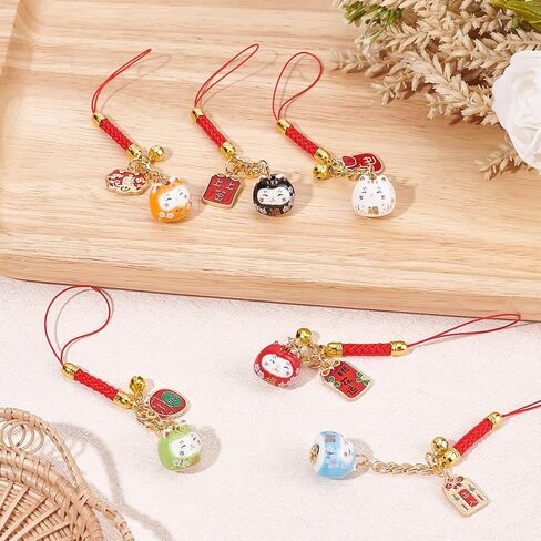 WEBEEDY 6PCS Lucky Beckoning Cat Keychains Pendant Japanese Maneki Neko Cat Charm Mascot Fortune Pendants Wealth Health Fortune Evil Avoiding Christmas Hanging Ornaments Back to School Gift in Saudi Arabia