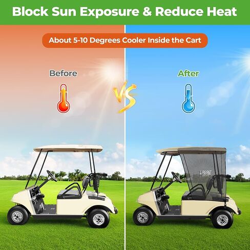 غطاء مظلة الشمس لعربة الجولف لسيارة Club DS، غطاء مظلة شبكي من البوليستر عالي الجودة لمنع الحرارة من الأشعة فوق البنفسجية، متين وسهل التركيب (أسود/رمادي) in Kuwait