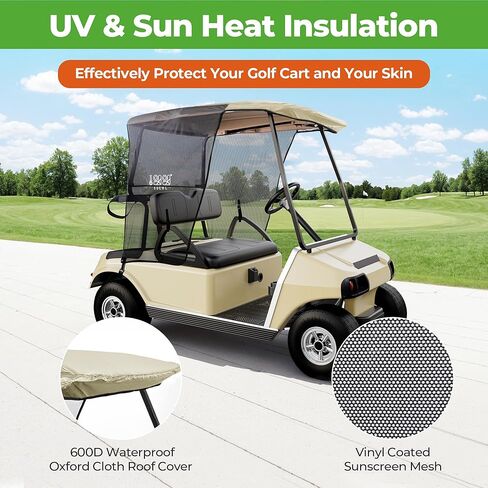 غطاء مظلة الشمس لعربة الجولف لسيارة Club DS، غطاء مظلة شبكي من البوليستر عالي الجودة لمنع الحرارة من الأشعة فوق البنفسجية، متين وسهل التركيب (أسود/رمادي) in Kuwait