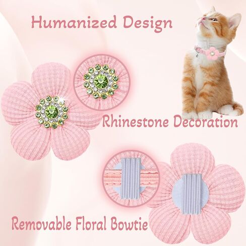 Cat Collar, HANSHILAI Kitten Collar with Bells, Cute Cat Collar Breakaway for Girl Boy with Flower,Collar para Gatos (Rhinestones Yellow & Pink & Orange & Purple) in Kuwait