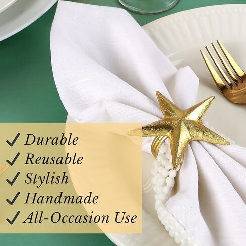 مجموعة حلقات مناديل معدنية مكونة من 12 قطعة، إكسسوارات مستديرة الشكل لتزيين طاولة الطعام في الحفلات، وحفلات الزفاف، وأعياد الميلاد، والهدايا للأم والأخت والأصدقاء - ذهبي معدني in Kuwait