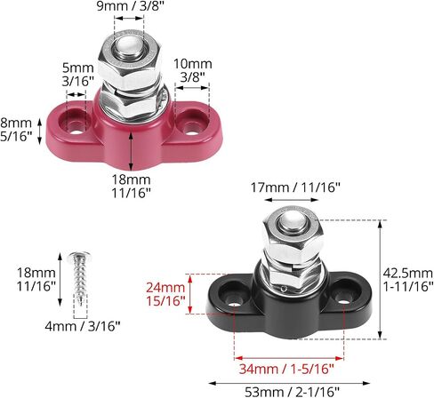 QWORK Power Distribution Block - 3/8" Stud, 250A 12V Bus Bar Pair Red & Black for Automotive, Marine, Solar in Saudi Arabia