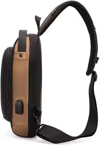 Fashion USB Crossbody Sling Bag, Black and Black and bronze, Waterproof, Multiple Compartments, Anti-Theft Lock Design in Saudi Arabia