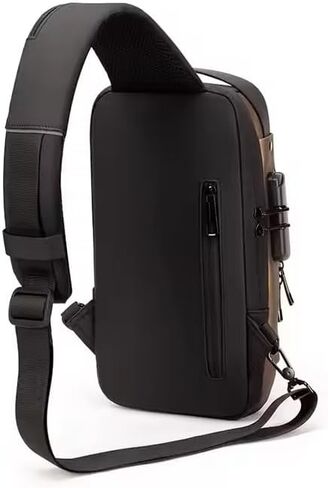 Fashion USB Crossbody Sling Bag, Black and Black and bronze, Waterproof, Multiple Compartments, Anti-Theft Lock Design in Saudi Arabia