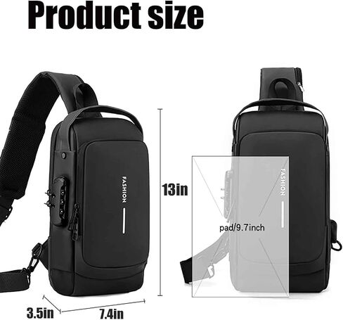 Fashion USB Crossbody Sling Bag, Black and Black and bronze, Waterproof, Multiple Compartments, Anti-Theft Lock Design in Saudi Arabia