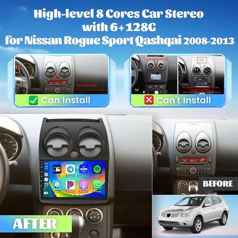 Car Stereo Radio for Nissan Rogue Sport Qashqai 2008 2009 2010 2011 2012 2013 with Wireless Carplay Android Auto, 4+64G 9 inch Thouch Screen Bluetooth Radio with GPS WiFi AHD Backup Camera 32EQ in Saudi Arabia
