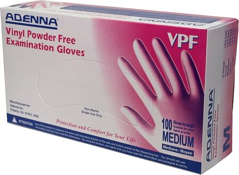 Adenna VPF236 VPF 3.5 mil Vinyl Powder Free Exam Gloves (Translucent, Large) Box of 100 in Saudi Arabia