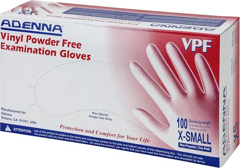 Adenna VPF236 VPF 3.5 mil Vinyl Powder Free Exam Gloves (Translucent, Large) Box of 100 in Saudi Arabia