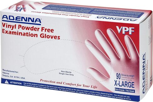 Adenna VPF236 VPF 3.5 mil Vinyl Powder Free Exam Gloves (Translucent, Large) Box of 100 in Saudi Arabia