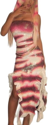 Women Halloween Shark Tale Lola Costume Dress Y2k Side Split Ruffle Maxi Dress Strapless Fish Cosplay Dresses in Saudi Arabia
