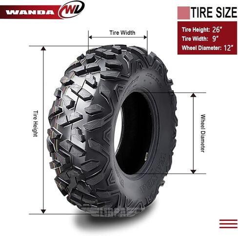 WANDA (2) 26x9-12 ATV Front Tire Set for 14-17 Polaris Ranger 900 CREW/XP in Saudi Arabia