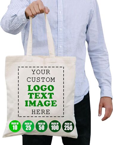 Custom Tote Bag in Bulk, Pack of 10/25/50/100/250 | Promotional Tote Bags with Custom Logo, Text or Image | 100% Cotton Tote Bags for Business Promotional Items in Saudi Arabia