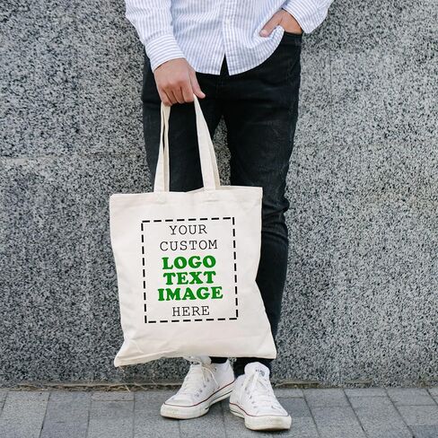 Custom Tote Bag in Bulk, Pack of 10/25/50/100/250 | Promotional Tote Bags with Custom Logo, Text or Image | 100% Cotton Tote Bags for Business Promotional Items in Saudi Arabia