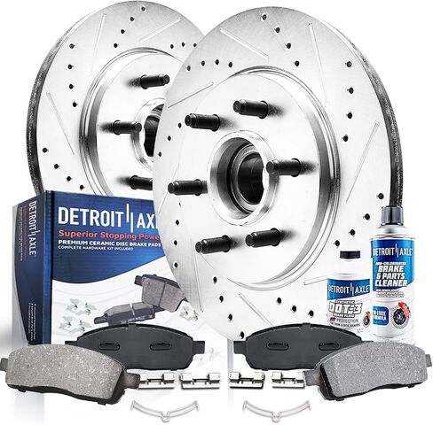 Detroit Axle - 2WD Front Brake Kit for 2004-2008 Ford F-150 06-08 Lincoln Mark LT Drilled & Slotted Disc Brake Rotors Ceramic Brakes Pads 2005 2006 2007 Replacement in Saudi Arabia