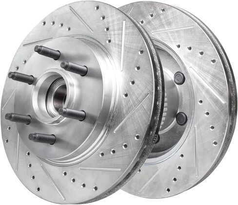 Detroit Axle - 2WD Front Brake Kit for 2004-2008 Ford F-150 06-08 Lincoln Mark LT Drilled & Slotted Disc Brake Rotors Ceramic Brakes Pads 2005 2006 2007 Replacement in Saudi Arabia