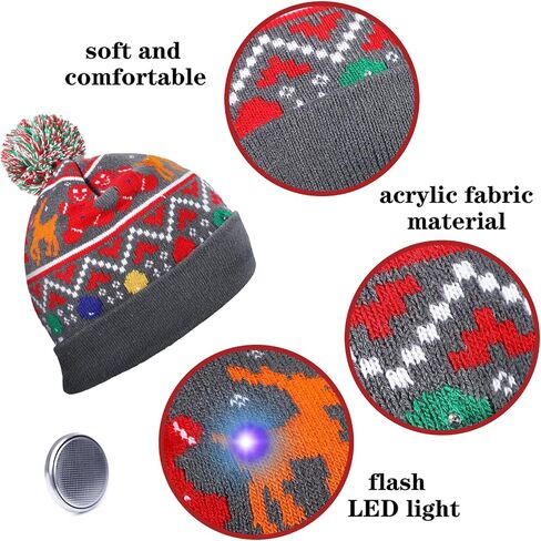 4 Pieces LED Christmas Knitted Hat Light Up Beanie Cap Unisex Novelty LED Winter Snow Hat with 6 Colorful LEDs in Saudi Arabia