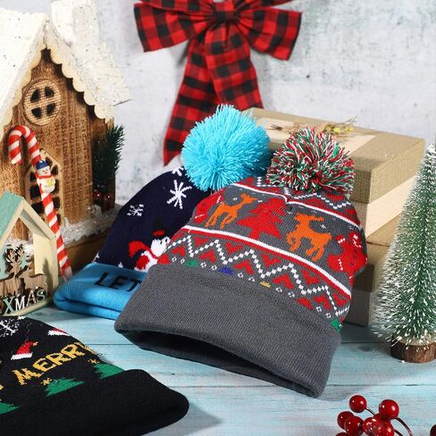 4 Pieces LED Christmas Knitted Hat Light Up Beanie Cap Unisex Novelty LED Winter Snow Hat with 6 Colorful LEDs in Saudi Arabia