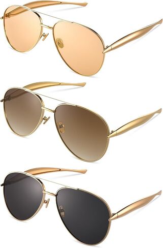 3 Pack Oversized Aviator Sunglasses for Women Men 70s Vintage Trendy Gold Frame and Arms UV Protection Sun Glasses in Saudi Arabia