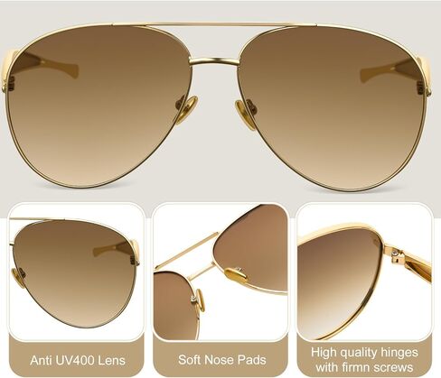 3 Pack Oversized Aviator Sunglasses for Women Men 70s Vintage Trendy Gold Frame and Arms UV Protection Sun Glasses in Saudi Arabia