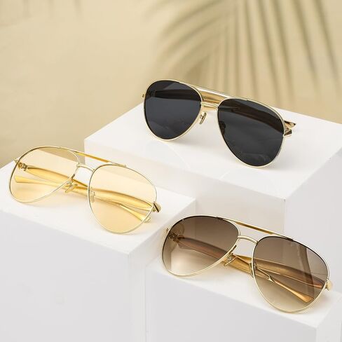 3 Pack Oversized Aviator Sunglasses for Women Men 70s Vintage Trendy Gold Frame and Arms UV Protection Sun Glasses in Saudi Arabia
