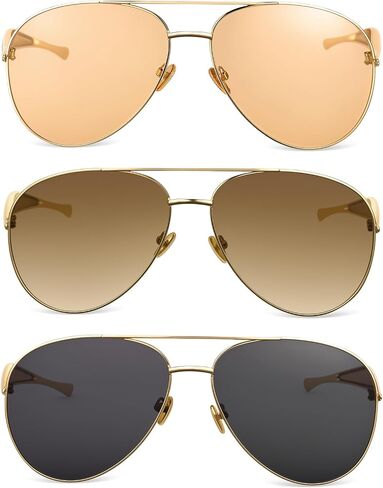 3 Pack Oversized Aviator Sunglasses for Women Men 70s Vintage Trendy Gold Frame and Arms UV Protection Sun Glasses in Saudi Arabia