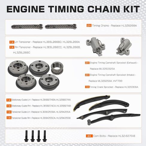 مجموعة سلسلة توقيت المحرك مع ضرس تروس VVT متوافق مع Ford F150 3.5L Ecoboost، Expedition، Lincoln Navigator 3.5L V6 DOHC Reolace# HL3Z-6268-A HL3Z6K255A in Saudi Arabia