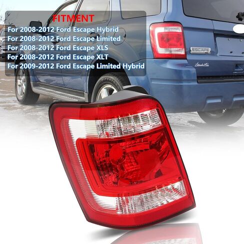 مجموعة ضوء الذيل مناسبة لـ 2008-2012 Ford Escape، مصباح فرامل الضوء الخلفي استبدال الضوء الخلفي للجانب الأيسر للسائق FO2801210 8L8Z13405A (بدون مصابيح وسرج ومقبس مصباح) in Kuwait