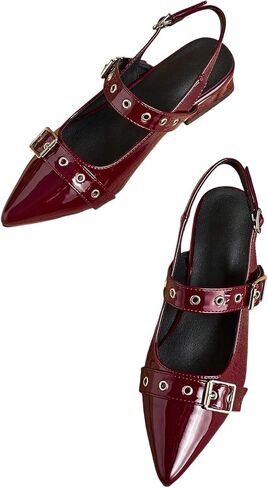 SHENHE Women's Slingback Flats Low Heels Pointed Toe Patent Leather Rivets Dress Pump Shoes in Saudi Arabia