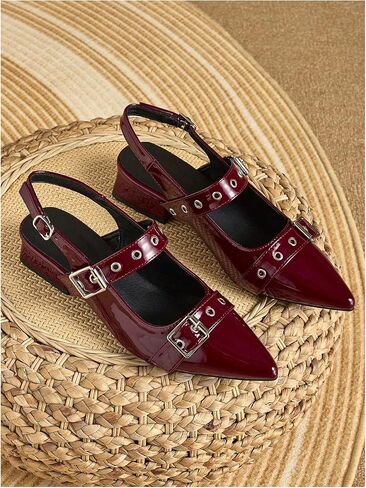 SHENHE Women's Slingback Flats Low Heels Pointed Toe Patent Leather Rivets Dress Pump Shoes in Saudi Arabia