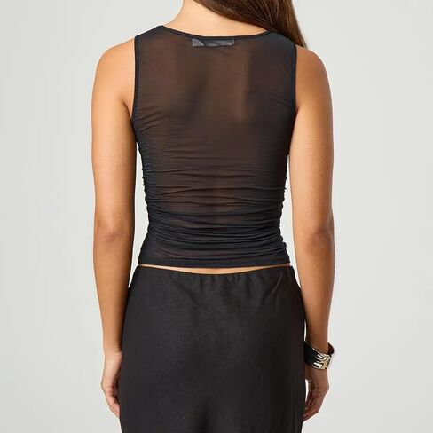 Aopwsrlyi Women Summer Sheer Mesh Tank Top Sleeveless Cowl Neck See Through Ruched Tank Tops in Saudi Arabia