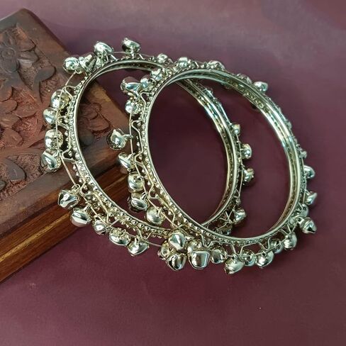 Efulgenz Indian Oxidized Jewelry for Navratri Boho Vintage Antique Gypsy Tribal Indian Oxidized Silver Tone Bell Charm Bracelet Bangle Set Jewelry in Saudi Arabia