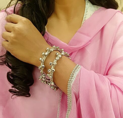 Efulgenz Indian Oxidized Jewelry for Navratri Boho Vintage Antique Gypsy Tribal Indian Oxidized Silver Tone Bell Charm Bracelet Bangle Set Jewelry in Saudi Arabia