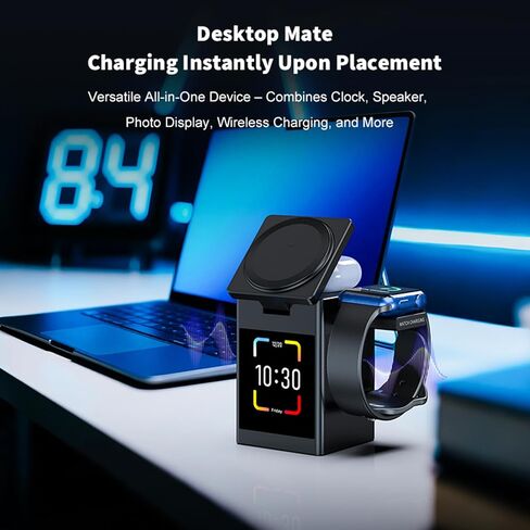 محطة شحن لاسلكية 6 في 1 من Vivilumens، شاحن لاسلكي Magsafe مع مكبر صوت بلوتوث وساعة منبه RGB Pixel وشحن سريع 15 وات لهاتف iPhone 16 15 Pro Max Airpods S10 Ultra Watch in Saudi Arabia