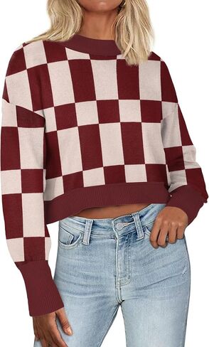 Zeagoo Womens 2025 Fall Crewneck Cropped Sweater Cozy Long Sleeve Ribbed Knit Pullover Dropped Shoulders Trendy Jumper Tops in Saudi Arabia