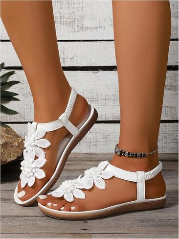 GORGLITTER Women's Flower Thongs Sandals With Ankle Strap Open Toe Flip Flop Wedding Shoes Trendy 2025 Summer Beach Sandals in Saudi Arabia