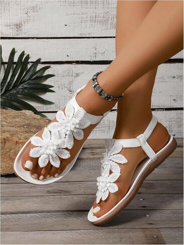 GORGLITTER Women's Flower Thongs Sandals With Ankle Strap Open Toe Flip Flop Wedding Shoes Trendy 2025 Summer Beach Sandals in Saudi Arabia