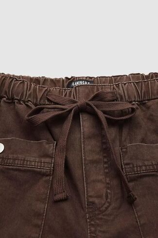 Flamingals Straight Leg Mid Waist Drawstring Solid Patch Pocket Crop Carrot Pants in Kuwait