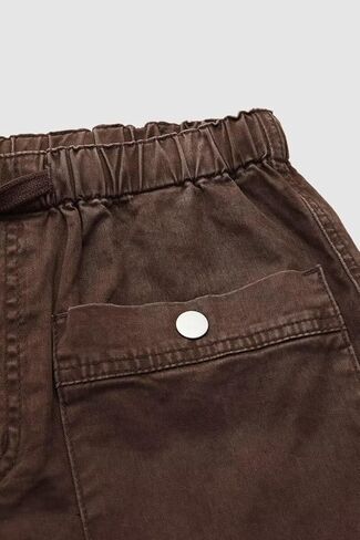 Flamingals Straight Leg Mid Waist Drawstring Solid Patch Pocket Crop Carrot Pants in Kuwait