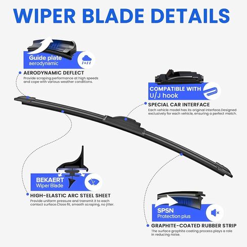 ANIKLUIM® Windshield Wipers for 2011 2010 2009 2008 2007 Honda CR-V,26 Inch+16 Inch+14 Inch Front and Rear Wiper Blades,Easy to Install (Pack of 3) in Kuwait