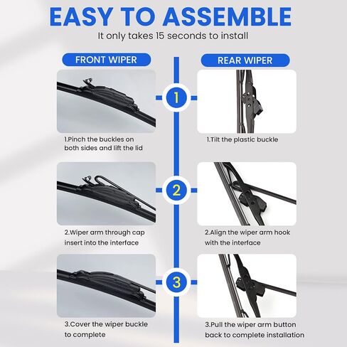 ANIKLUIM® Windshield Wipers for 2011 2010 2009 2008 2007 Honda CR-V,26 Inch+16 Inch+14 Inch Front and Rear Wiper Blades,Easy to Install (Pack of 3) in Kuwait
