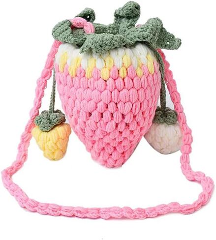 Handmade Knitted Purse Wool Woven Purse Strawberry Shaped Shoulder Bag for Women Crossbody Bag with Drawstring in Kuwait