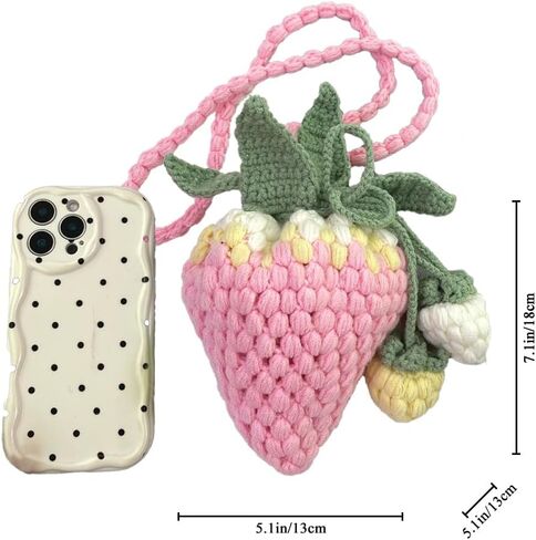 Handmade Knitted Purse Wool Woven Purse Strawberry Shaped Shoulder Bag for Women Crossbody Bag with Drawstring in Kuwait