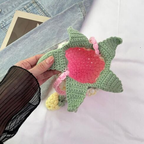 Handmade Knitted Purse Wool Woven Purse Strawberry Shaped Shoulder Bag for Women Crossbody Bag with Drawstring in Kuwait